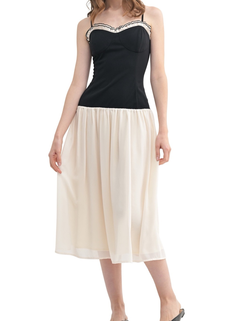 Lush Colorblock Ruffle Midi Dress